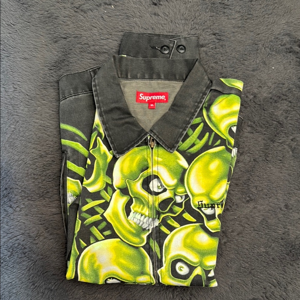 Supreme Black and Green Skull Bomber Jacket
